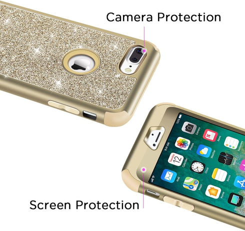 Hython Heavy Duty Defender Case for iPhone 8 Plus, iPhone 7 Plus, Bling Glitter Sparkle Hard Shell, Gold
