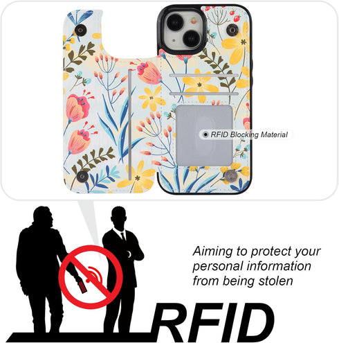 HAOPINSH iPhone 15 Wallet Case, Floral PU Leather Folio with Card Holder, Kickstand, Shockproof, 6.1" for Women & Girls.