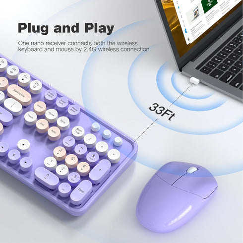 MOFII Wireless Keyboard and Mouse Combo, 2.4GHz Retro Full-Size Keyboard with Cute Mouse