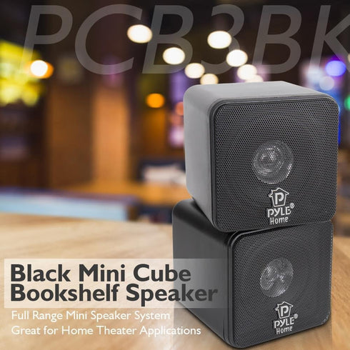 Pyle Home 4” Mini Cube Bookshelf Speakers, 200 Watt Power, 8 Ohm Impedance, 1 Pair, Black - PCB4BK