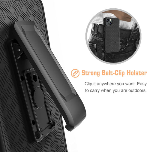 Fingic 15 15 1 5 6.1 inch(Black) Case for iPhone Case,iPhone Belt Clip Holster Cases Slim Combo Shell with Kickstand