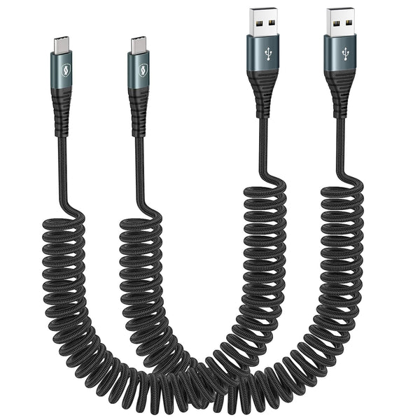 2 Pack 6FT USB C Charger Cable, 60W Fast Charging, Coiled USB A to USB C for iPhone 15 Series, Samsung Galaxy S24/S23