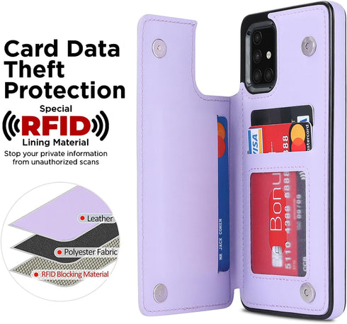Asuwish Samsung Galaxy A71 5G Wallet Cover, Purple with Tempered Glass Screen Protector and Leather RFID Credit Card