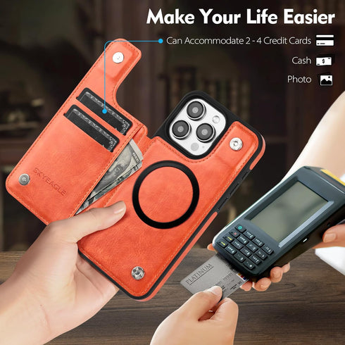 iPhone 12/12 Pro Wallet Case with Card Holder, Compatible with MagSafe, PU Leather Flip Folio Protective Cover with