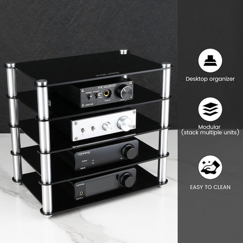 KGUSS Mini Audio Component Rack, Black Acrylic 2-Layer Rack for HiFi Audio Equipment