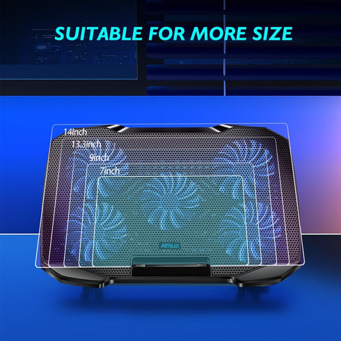 Laptop Cooling Pad Stand with 5 Quiet Fans, Adjustable Angles for 12-15.6 Inch Notebooks (Black)