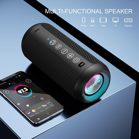 Ortizan Portable Bluetooth Speaker - IPX7 Waterproof with 24W Loud Stereo Sound, RGB Lights, 30H Playtime