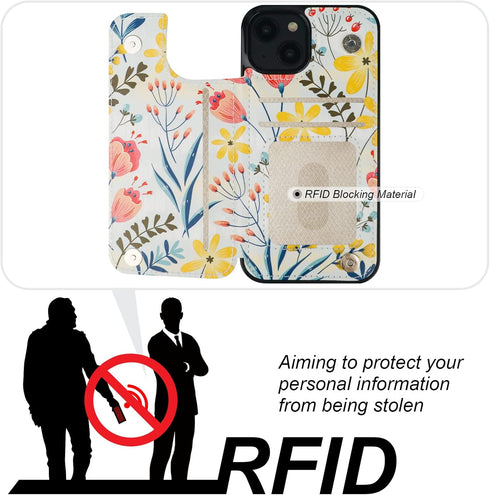 HAOPINSH iPhone 13 Case Wallet, Floral PU Leather Folio with Card Holder & Kickstand, Shockproof 6.1" for Women & Girls.