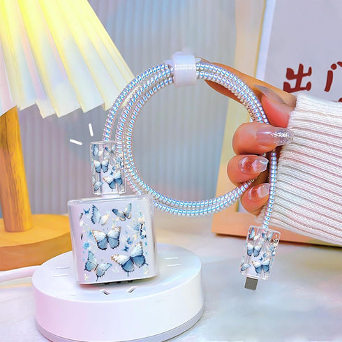 Cute Cable Protector for iPhone Apple Charger, Clear Pretty Butterfly Design, Data Cable USB Case Cord Saver for iPhone