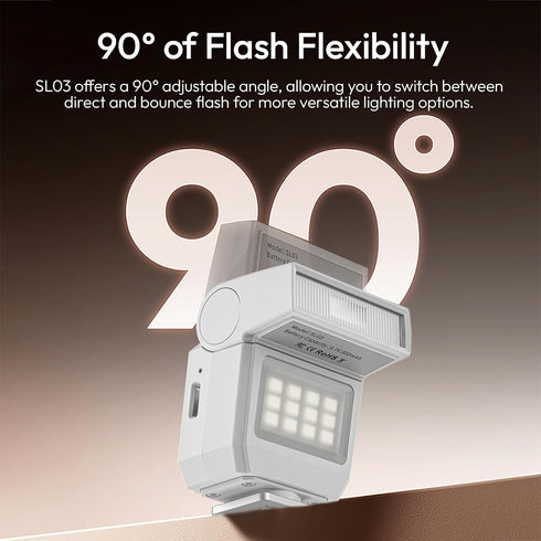 ULANZI SL03 GN8 6500K 90 Camera Mini Flash Speedlite with Video Light for Beginners Basic, Flash Adjust Angle Speedlite
