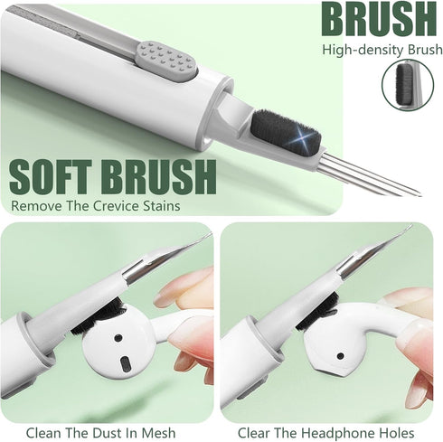 Cleaner Kit for AirPods Pro 1 2 3 Earbuds,Multi-Function Cleaning Kit Pen Shape with Soft Brush Flocking Sponge Tool for Bluetooth Earphones Headphones Charging Case,Phone,Camera and Computer(White)