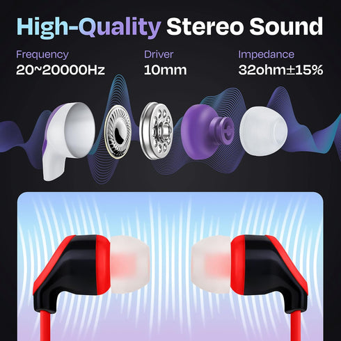 10x Multipack Earbuds with Microphone - Wired in-Ear Earphones for Schools, Libraries & More - Affordable Bulk