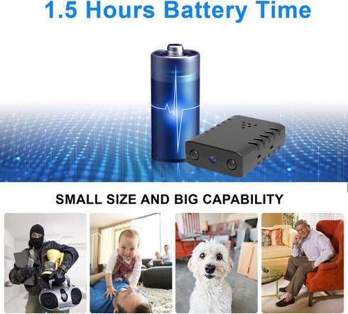 Smallest Wireless WiFi Camera with Battery, 1.5 Hours Battery Time, HD1080P Baby Monitor with Night Vision