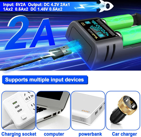 Swanlake 18650 3.7V 18650,26650,21700,18500,18350,16650 1.2V LiFePO4 Battery Charger,LCD Display Charger for Li-ion