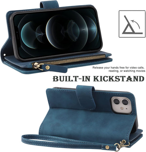 RANYOK Wallet Case for iPhone 11 (6.1 inch), Premium PU Leather Zipper Flip Folio Wallet with RFID Blocking (Blue)