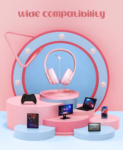 DyBaxa Kids Headphones, Wired Foldable On-Ear Headphones for Kids, Volume Limiter 94dB, Compatible with Smartphones and
