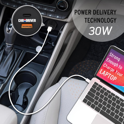 Car and Driver USB C 48W Car Charger Adapter with Fast Power Delivery (PD) Port, Dual Charger for iPhone