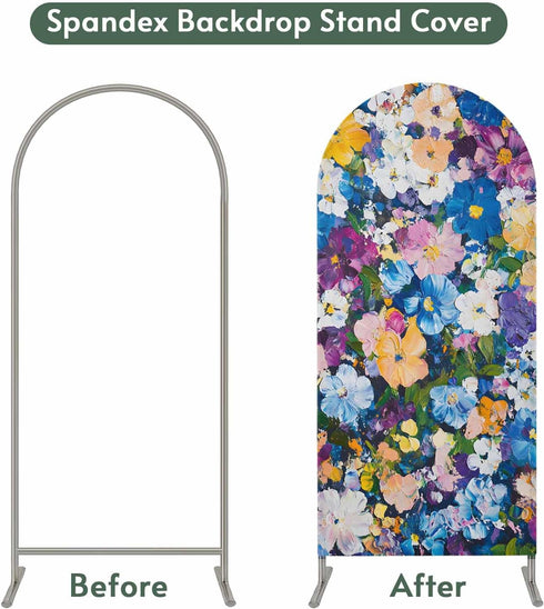 Jnbasdffb 7.2 Spring Floral Wedding Arch Cover,Stretchy Spandex Arch Backdrop Stand Covers FT,Oil Painting Flowers