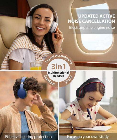 rockpapa E7 Over Ear Wireless Bluetooth Headphones with Mic, Travel Case, Foldable Wired/Wireless for Kids