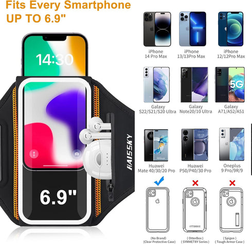 Phone Armband for Running, 3D Design Cell Phone Armband with Zipper Pocket for Earbuds, Water Resistant Sport Arm Band
