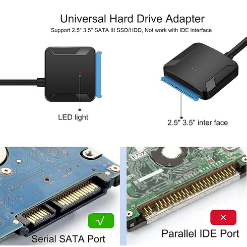SATA to USB 3.0 Adapter, External Hard Drive Converter Cable for 2.5" 3.5" HDD, SSD with Power Supply