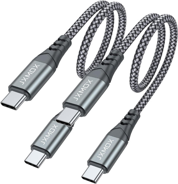 JXMOX 60W Short USB C to USB C Cable (2 Pack, 1ft) - Fast Charger for iPhone 15 Pro Max, MacBook Pro, Samsung Galaxy