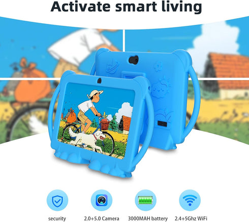 Kids Tablet 7 Inch for Kids Android 12, Toddler Tablets with Protective Cover, 32GB+4GB WiFi Bluetooth Dual Camera,