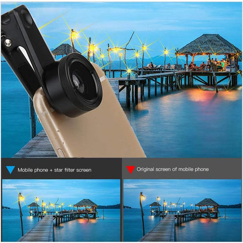 Phone Camera Lens, 6 in 1 Clip on Lens Kit with Fisheye, Macro, Wide Angle, Zoom, Polarization, and Starlight Lenses