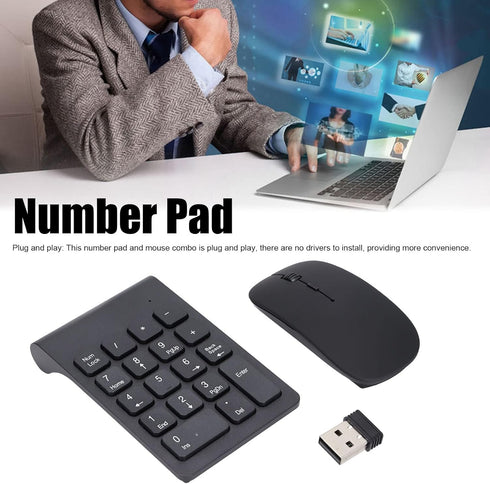 SUNGOOYUE Number Pad, Plug and Play 2.4GHz Wireless Technology, 1200 DPI Mouse Combo, Black