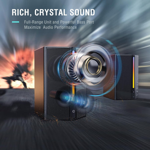 FIFINE Computer Speakers, Desktop PC Speakers with Volume Control, RGB Wired Gaming Speakers for Laptop & Tablet