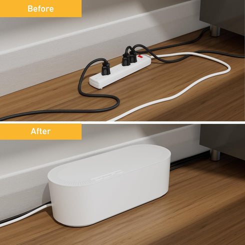 D-Line Cable Management Box, Power Strip Holder & Desk Cord Organizer, Small White Cover for Office Cords