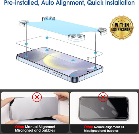 amFilm 3+3 Pack Auto-Alignment Magnetic OneTouch Tempered Glass Screen Protector for Samsung Galaxy S24 Plus 6.7” + 3