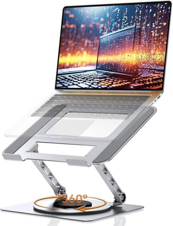 TECKNET Laptop Stand for Desk, 360 Rotating Base, Ergonomic Foldable Computer Stand for