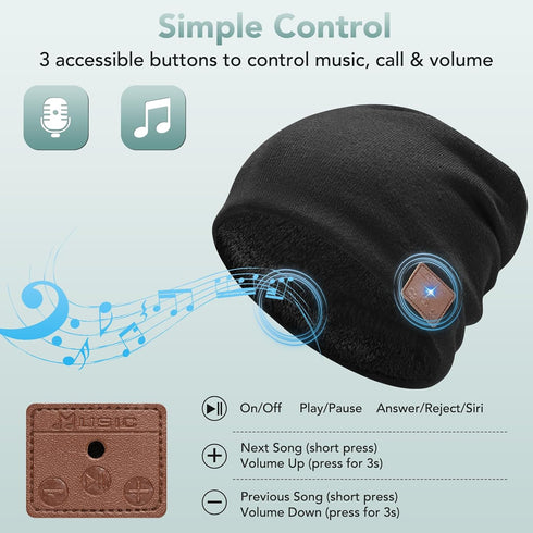 2023 Bluetooth Beanie, Wireless Headphones, Stylish Bluetooth Hat with HD Stereo Sound, Built-in Mic, Tech Gifts