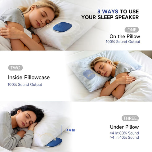 TAZATA 100 30H Pillow Speaker for Sleeping, Flat Ultra Thin Bluetooth Speaker Under Pillow with White Noise Sounds