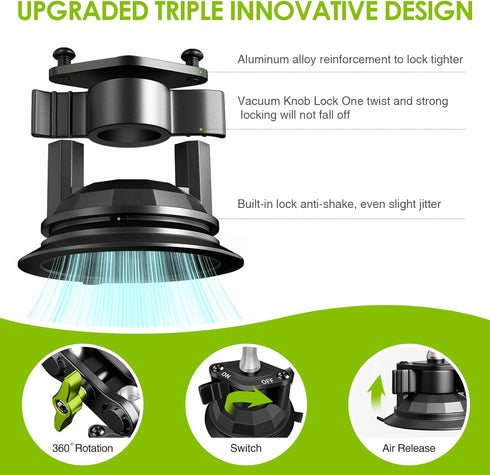 Suction Cup Holder Phone Mount Car, 360° Rotating Universal Ball Head Arm for Video Recording Vlog