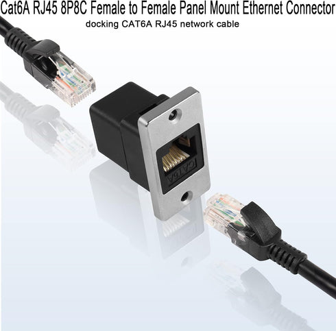 QIANRENON RJ45 Rectangular Panel Network Adapter, Cat6A RJ45 Female to Female, Mounting Network Shield Socket