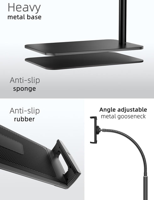 LanPavilion (4.7''-13''), iPad Stand, Adjustable Tablet Floor Stand Metal Tablet Holder with Flexible Gooseneck