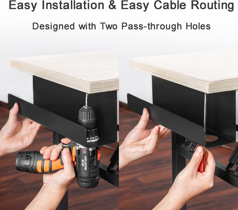 Under Desk Cable Management Tray 17 Inch, 2 Pack Sturdy Metal Tray for Desk Cord Management, Black