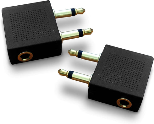 Gold Plated Airplane Flight Headphone Adapters (Pack of 2) by Mobi Lock, Use Earphones with In-Flight Media