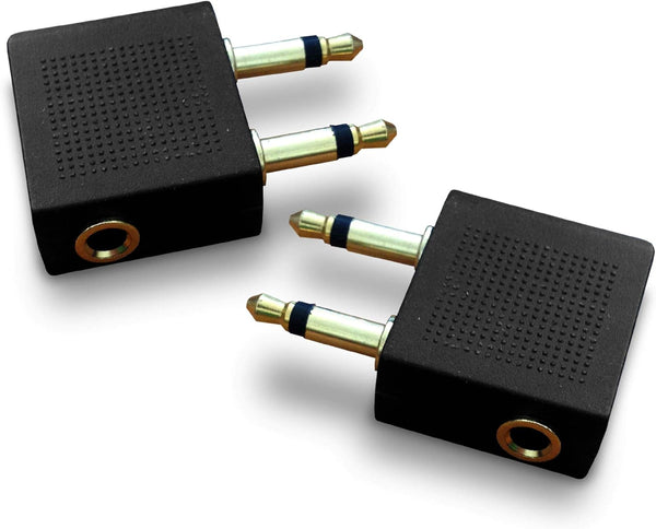 Gold Plated Airplane Flight Headphone Adapters (Pack of 2) by Mobi Lock, Use Earphones with In-Flight Media