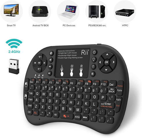 Rii Mini Wireless Keyboard with Touchpad, Backlit Portable for Laptop/PC/Tablets