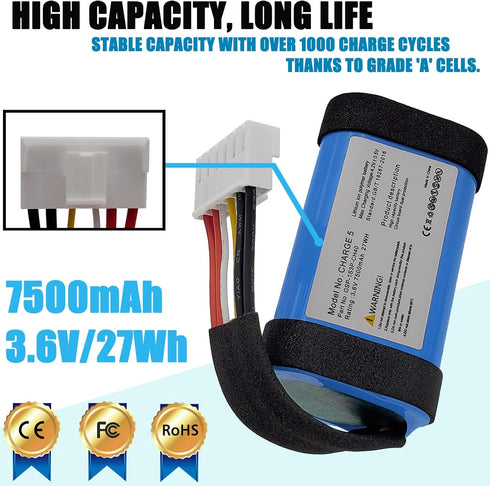 GSP-1S3P-CH40 7500mAh Battery for JBL Charge 5 Waterproof Bluetooth Speaker, Tools Included, Part NO Charge5
