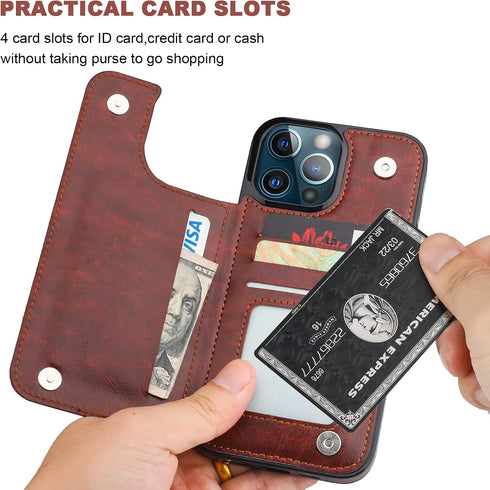 ONETOP Compatible with iPhone 13 Pro Max Wallet Case, PU Leather Kickstand with Card Holder, Shockproof Cover (Brown)