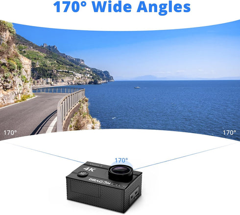 Dragon Touch 4K Action Camera, 20MP Vision 3 Underwater Waterproof Camera with 170° Wide Angle & Remote