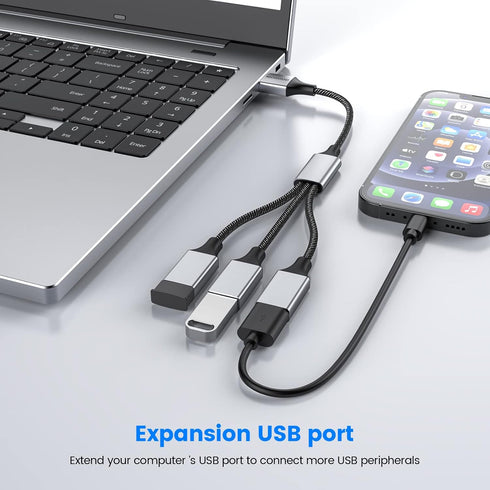 3 in 1 USB Splitter Cable, Portable USB 2.0 Hub for Charging, Data Transfer, Laptop, Mac by MOGOOD