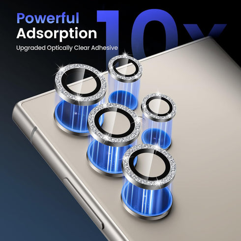Tensea (3+2PCS) for Samsung Galaxy S24 Ultra 5G Camera Lens Protector, 9H Tempered Glass Cover, Metal Individual Ring,
