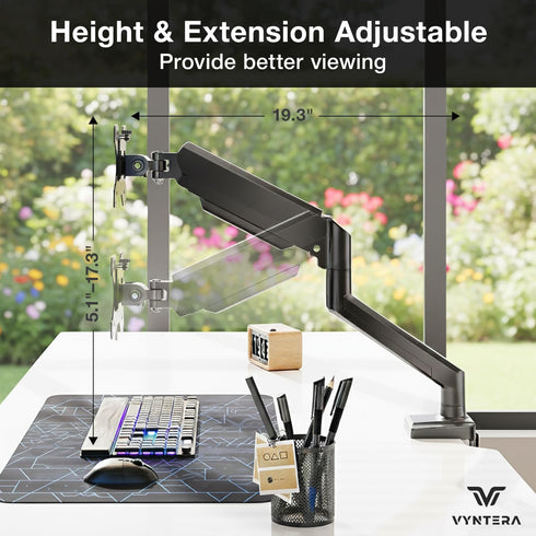 VYNTERA 1334 Setup Single Monitor Arm Desk Mount Adjustable Gas Spring Monitor Stand for Screens, Full Motion Swivel