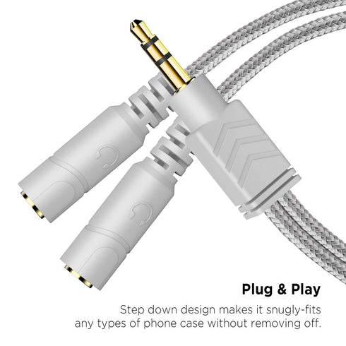 DUKABEL Headphone Splitter, AUX Splitter Cable for Headset, 3.5mm 2-Way Audio Splitter Y Cable for Headphones, Speakers