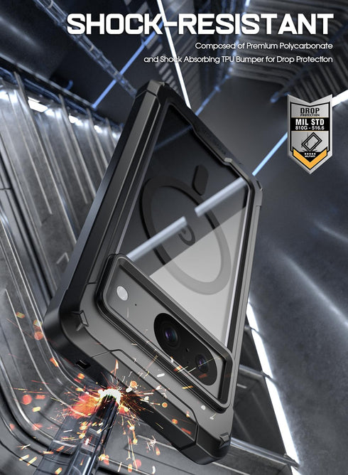 Poetic Guardian MagPro Case for Pixel 8 5G, 6.2", Full Body Shockproof Bumper, Built-in Screen Protector, Black/Clear.
